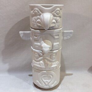 Set 4 Stackable Totem Pole Coffee Mug White Ceramic IMM Design Rob Southcott